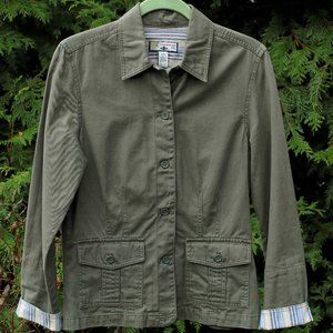 Caribbean Joe Olive Utility Jacket With Pockets & Striped Trim
